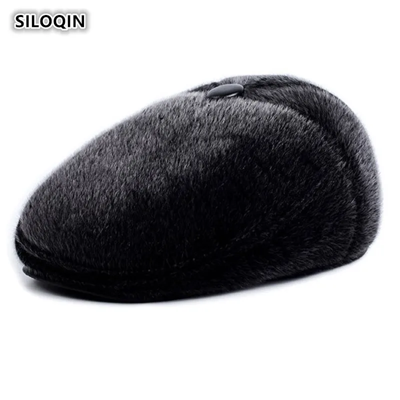 

SILOQIN Hat Autumn And Winter New Style Middle Aged Elderly Forward Cap Berets Gorras Thicken Earmuffs Warm Hat Suitable For Dad