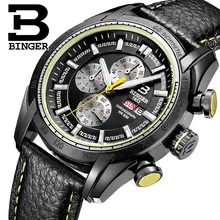 2017 watches men luxury brand Wristwatches BINGER Quartz Genuine Leather watch Sport Chronograph clock Diver glowwatch B1163-1