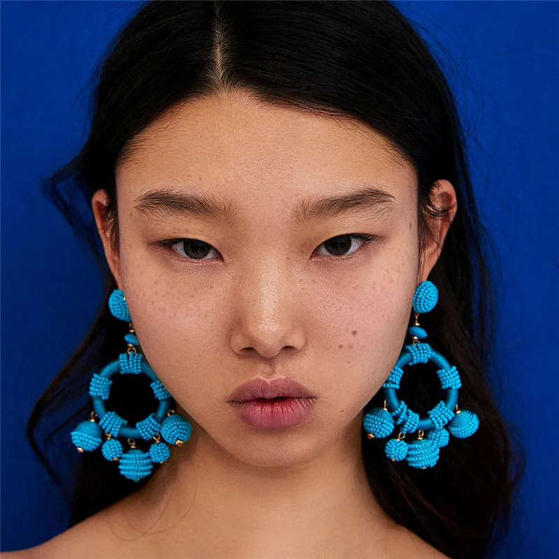 

European Exaggerated 2018 Trendy Dangle Earrings for Women Boho Multi Beads Girls Geometric Drop Earrings pendientes ET278