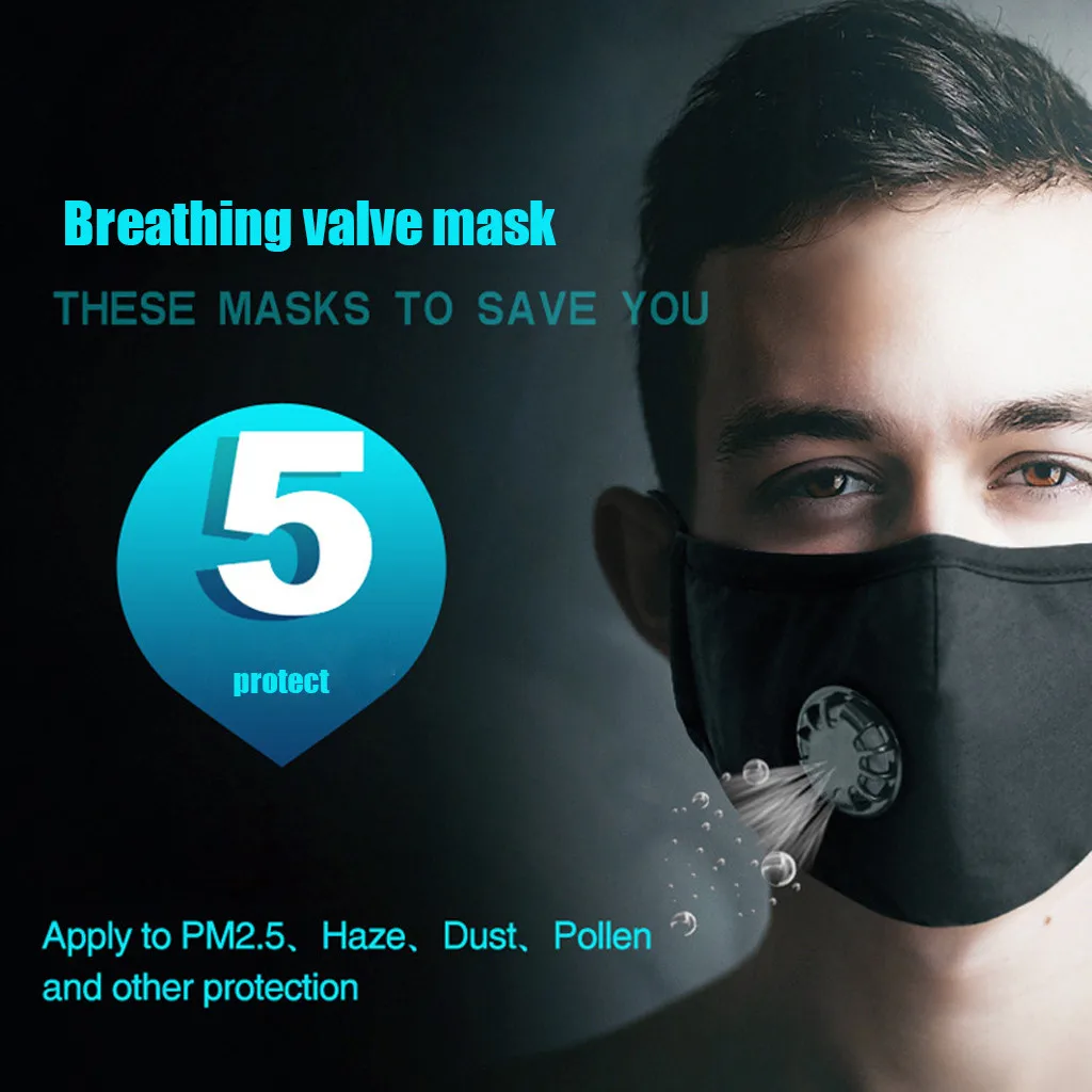 

Mnycxen Dustproof Reusable Face Masks With Valve + 4pcs Pm2.5 Air Filter Cloth Mouth Muffle Running Anti Haze Respirator 010