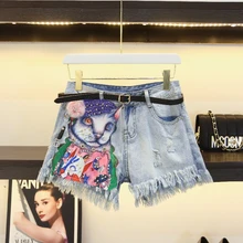 Весна и лето Южная Корея Новая тяжелая работа кошка старение тонкие джинсовые шорты с бахромой свободные женские