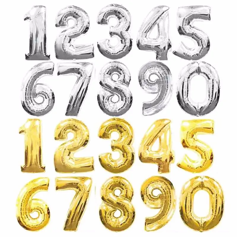 

40 inch Foil Aluminum Balloon Large Helium Number Digit Air Balloons Wedding shower Party Decoration Birthday baby gold silver