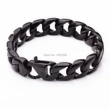 TGSL00132 IP черный покрытием Снаряженная кубинская звено браслет Цепь из нержавеющей стали высокое качество ювелирные изделия для мужчин подарок 15 мм 8,66''