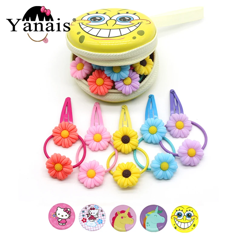 

20pc/box Flower Hair Elastic Ponytail Holder Kawaii Hello Kitty Fruit Elastic Hair Bands Girl's Tie Gum Accessories
