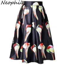 Neophil женские зимние Бальные платья в стиле ретро с принтом мороженого с высокой талией, черные плиссированные женские Юбки-миди со складками Saias S0523