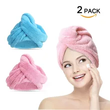 Полотенце-тюрбан для волос, обертывание кораллового флиса, утолщенная Супер Абсорбирующая шапочка для сушки волос, быстро сохнет для ванны, спа(1 розовый+ 1 синий