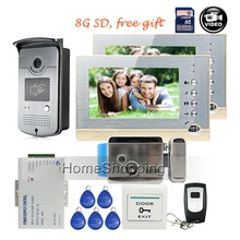 ENVÍO LIBRE A ESTRENAR 7 “Grabación de Color Video de La Puerta Sistema de Intercomunicación teléfono + 2 Monitor + Cámara del Lector de Tarjetas RFID + cerradura Eléctrica