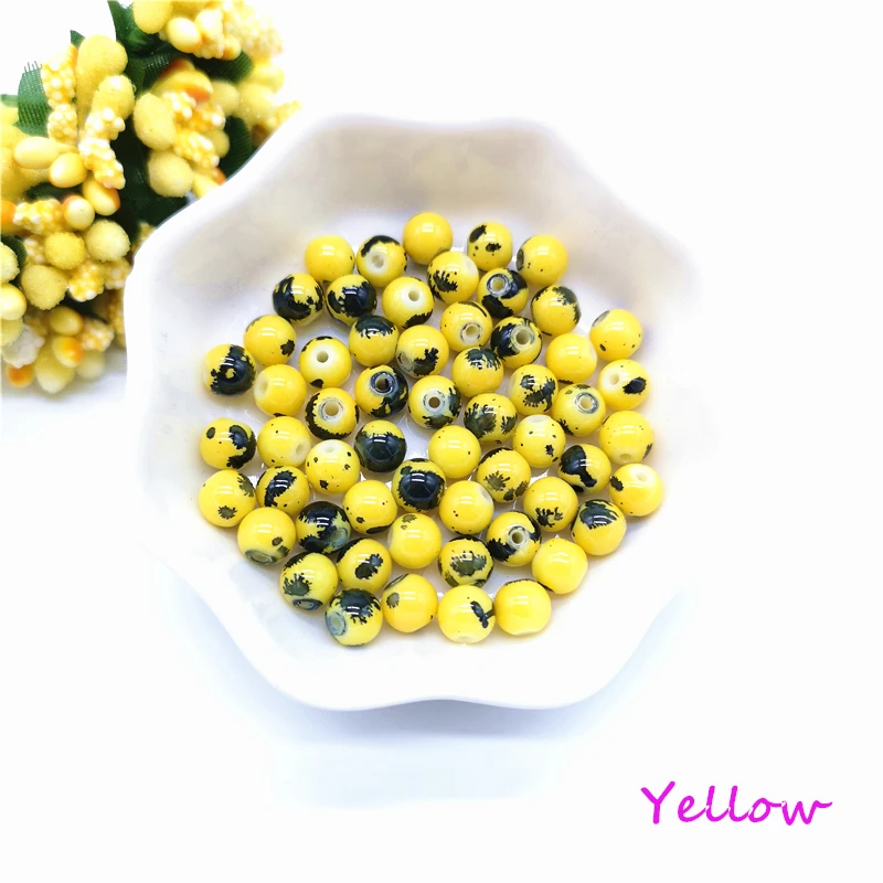 

20-100pcs 6-12mm Yellow Round Shape Glass Beads Beautiful Spot Pattern Loose Beads Jewelry Making DIY Accessory