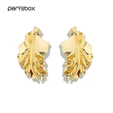 Peri'sBox, винтажный металлический лист, большие серьги-гвоздики для женщин, золотой цвет, китайская капуста, серьги, нерегулярные, морщинистые, большие серьги