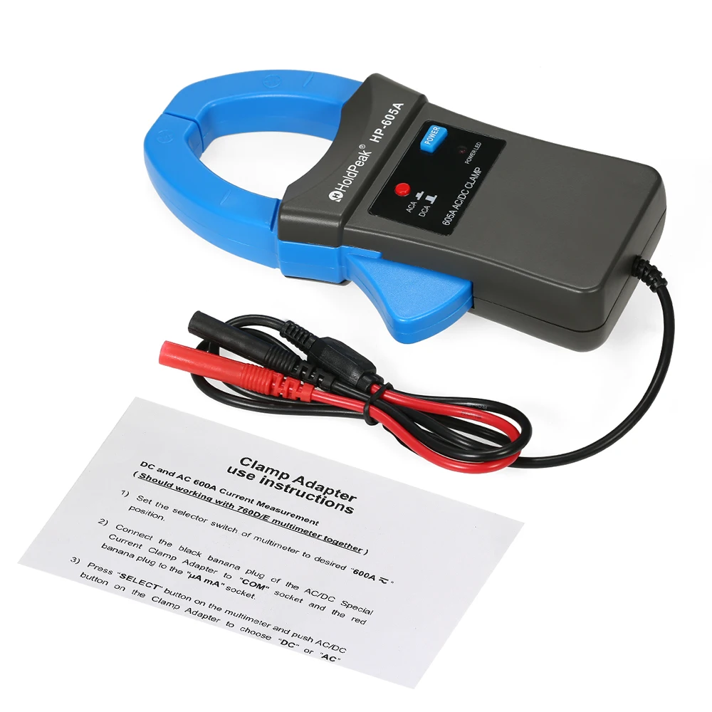 

Clamp Meter Ammeter HoldPeak 600A DC/AC Current Clamp Adapter Clamp-On Adapter Meter with Test Probes