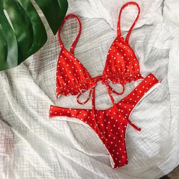 

Dot printing bikini 2018 bathing suit ladies' ties, swimsuits, lotus leaf bikini
