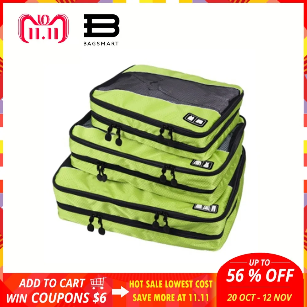

BAGSMART 3 Pcs Double Layer Packing Cube For Clothing Zippers Luggage Bag For Shirt Travel Duffle Luggage Organizer For Garmen