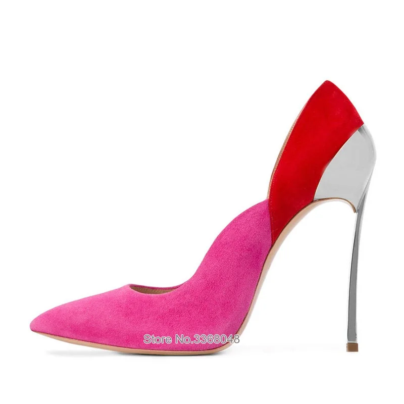 

New Women Genuine leather Patchwork Pumps Brand Design Metal High Heels Shoes High Quality Stiletto Woman Nightclub Shoes
