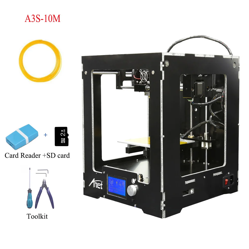 Anet A3S алюминиевый корпус 3d печатная машина Impressora Высокая точность 12864 ЖК экран