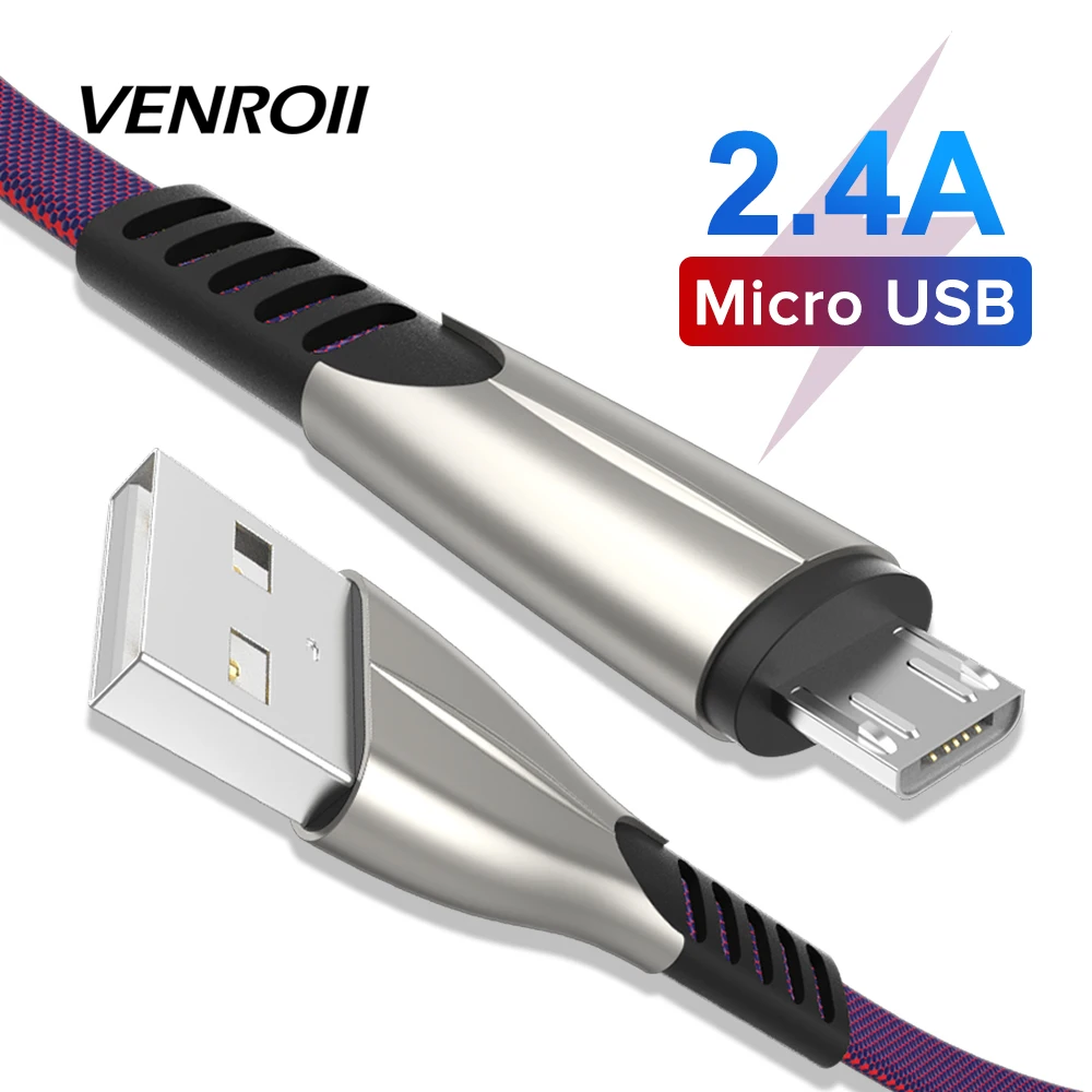 

1m 2m Micro USB Cable Nylon Braided 2.4A Fast Charging Kable for Xiaomi Mi Redmi Mobile Phone Data Transfer Cord for Lenove OPPO