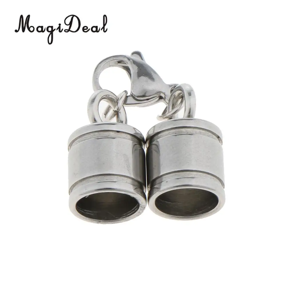 MagiDeal 13 Pieces Silver Stainless Steel Barrel Bead Leather Cord Ends Caps Jewelry Finding Clasp Making Craft