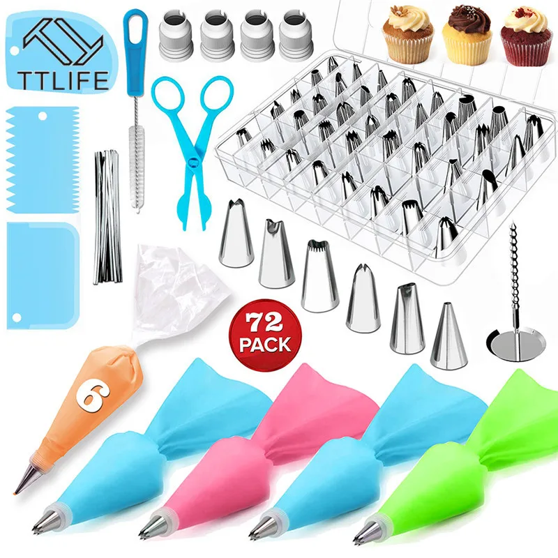 

72pcs Cake Decorating Tool Sets with Icing Tips, Pastry Bags, Icing Smoother, Piping Nozzles Coupler DIY Baking Pastry Tools