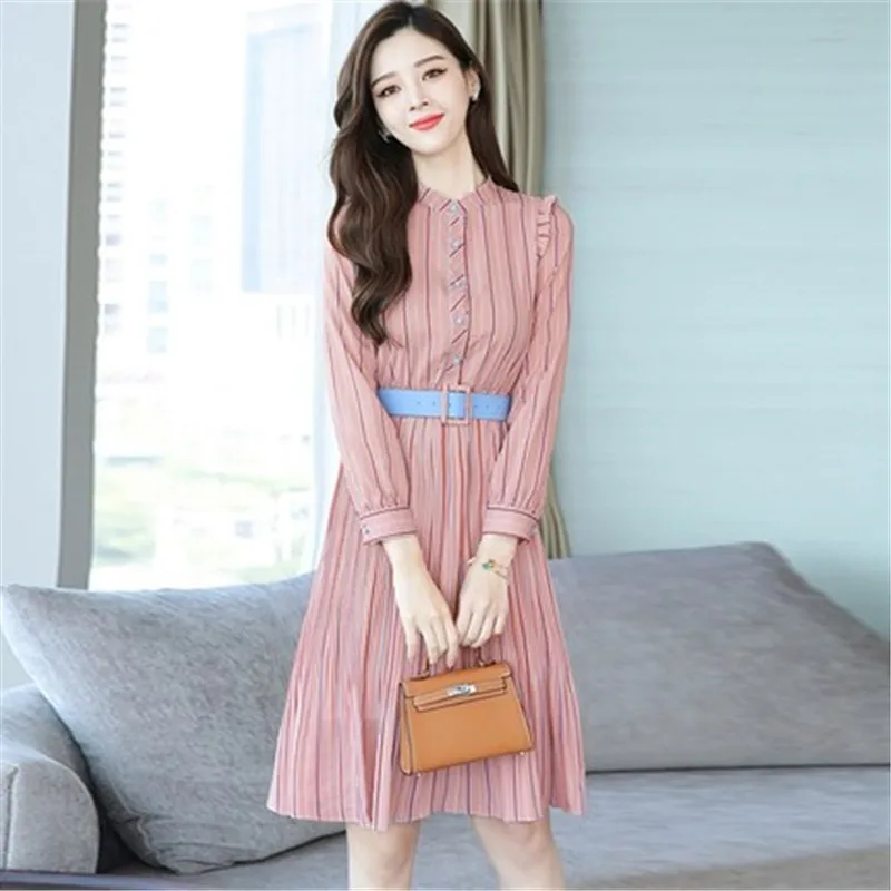 

2019 new Korean Spring Autumn Ladies Elegant Chiffon Nine points sleeved Patry Dress Women Dresses N540