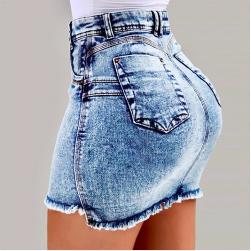Сексуальная кисточкой Высокая Талия Джинсовая юбка Для женщин бедра Push up Проблемные мини юбка-карандаш 2019 дамы рваные летние винтажные