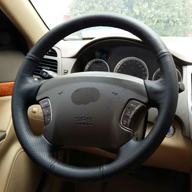 

Free Shipping High Quality cowhide Top Layer Leather handmade Sewing Steering wheel covers protect For Hyundai Sonata NF