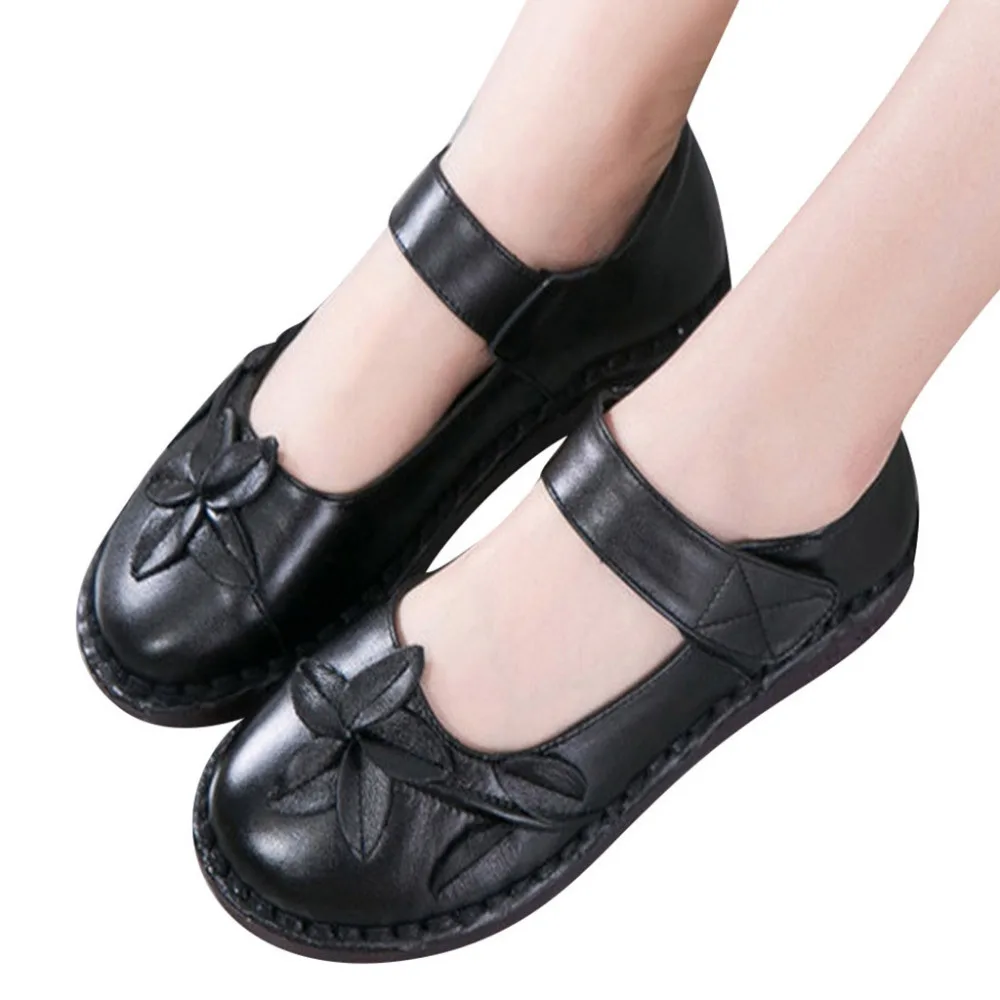 2019 Women's large size sneakers casual comfort soft leather flower hook ring shoes flat non-slip sneakers sport for ladies 40J5 (9)