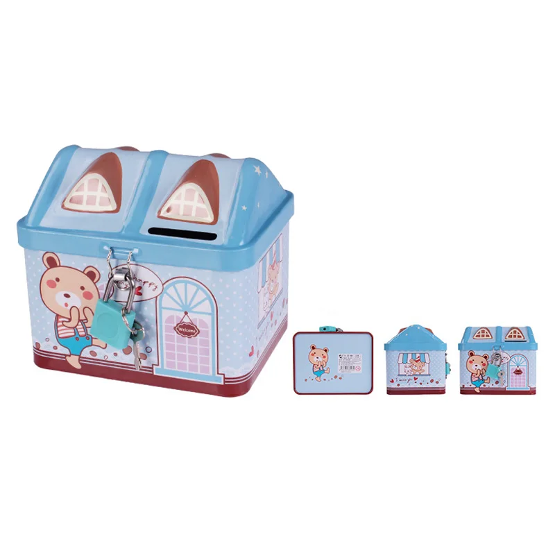 Money-boxes Tinplate Saving Bank Best Gift for Children Kids V4363 Creative Cartoon Small Tin House Cute Piggy Bank Money Box