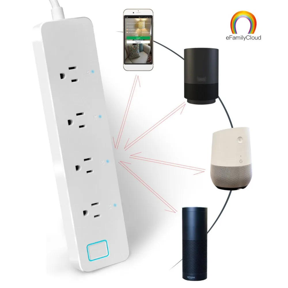 

Portable Size Smart Power Strip Intelligent 4 Ports Plug Socket WiFi Wireless Remote Power on/off for Smartphone 2000W