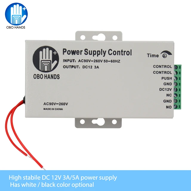 OBO HANDS 12VDC Access Control Power Supply Switch 3A/5A Time Delay Adjustable AC90V-260V Input NO/NC Output for 2 Electric Lock 1