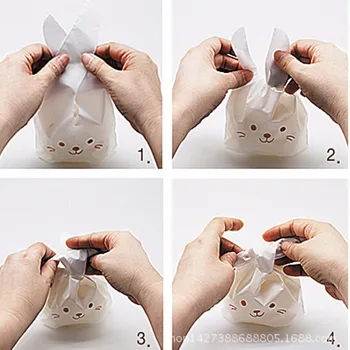 

50pcs/lot Cute Plastic Gift Bag Wedding Cookie Box Rabbit Ear Biscuit Candy Bags for Party Food Cake Packaging