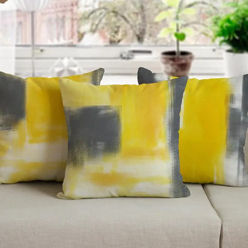 

Modern Simple Yellow And Gray Cushion Creative Oil Painting Graffiti Abstract Personality Sofa Throw Pillows For Office Chair