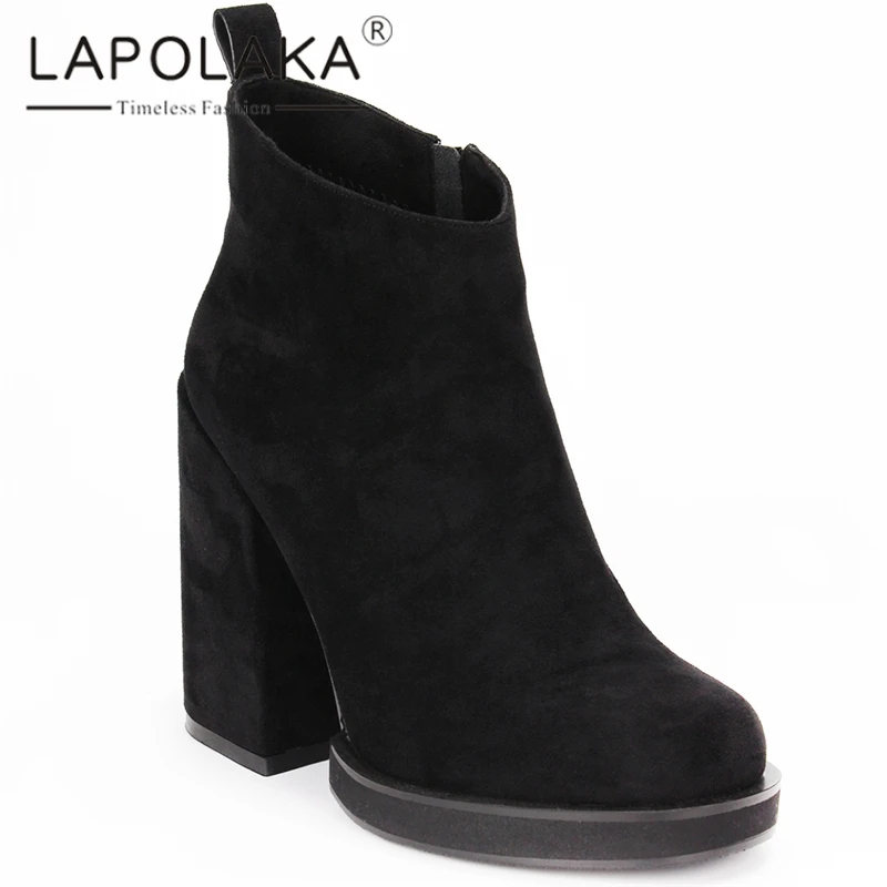 

Lapolaka 2019 New Fashion Wholesale Large Size 35-41 Chunky Heels Ankle Boots Female Zip Up Platform Black Shoes Woman Boots