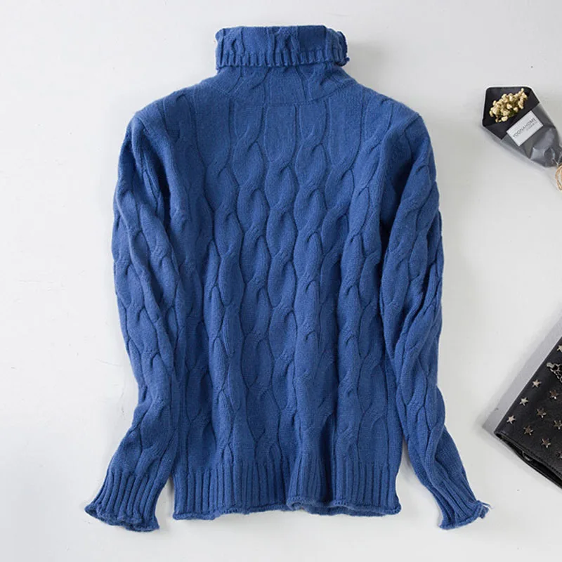Чистый кашемир пуловер свитер для женщин осень зима высокое качество водолазка вязаный мягкий Повседневный низ рубашка тянет - Цвет: Синий