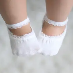 Новые хлопковые носки для малышей с резиновой подошвой, летние однотонные Нескользящие кружевные носки для маленьких девочек, детские
