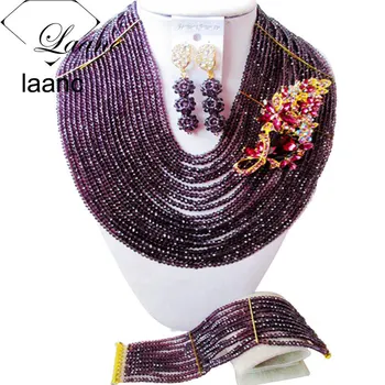 

Laanc Very Dark Purple 4mm Beads African Style Nigeria Crystal Necklace Bridal Jewelry Set AL359