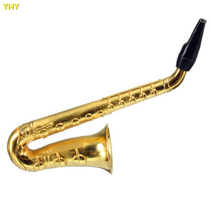 IN STOCK Brand New Saxophone Design Pipe Handle Spoon Smoking Pipe Metal Pipe for Dry Herb Tobacco Gold Metal Pipe06
