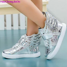 HaoChengJiaDe Free Gift Girls Luminous LED Light Shoes Angel Wings font b Baby b font Boys