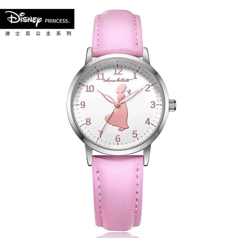 Disney официальный подлинный Белоснежка womenTop бренд кожа srtap Роскошные повседневные часы женские наручные часы Relogio Feminino подарок - Цвет: small pink white