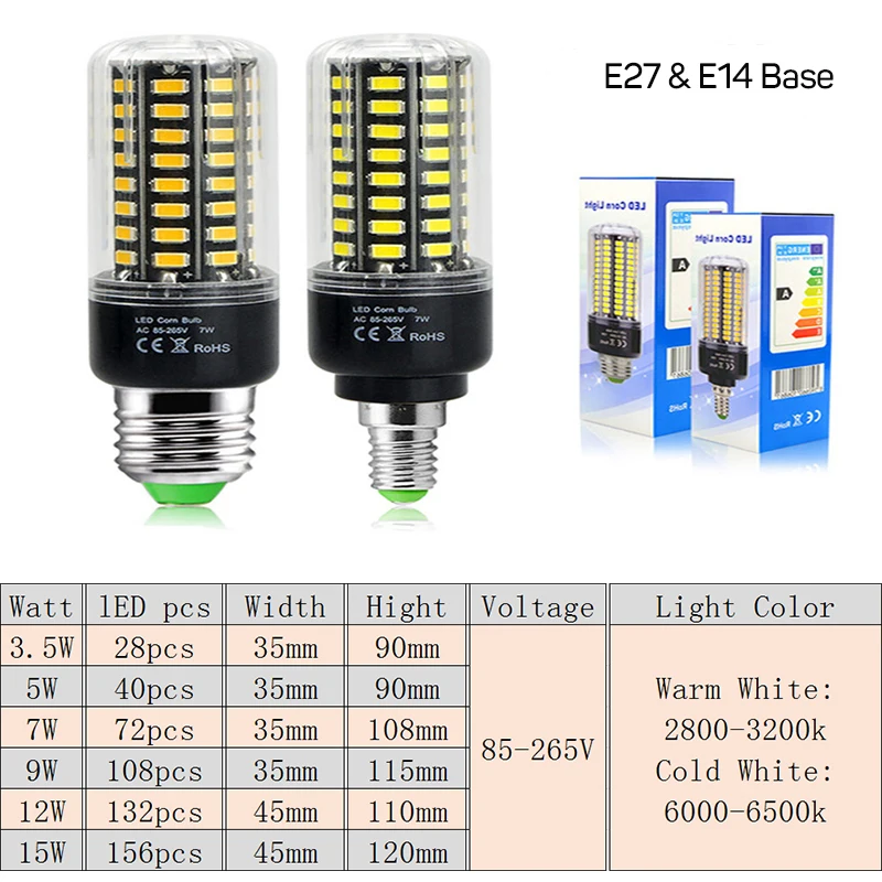 E14 светодиодный светильник E27 лампы SMD 5736 85 V 265 12 Вт 9 7 5 3 Светодиодная лампа