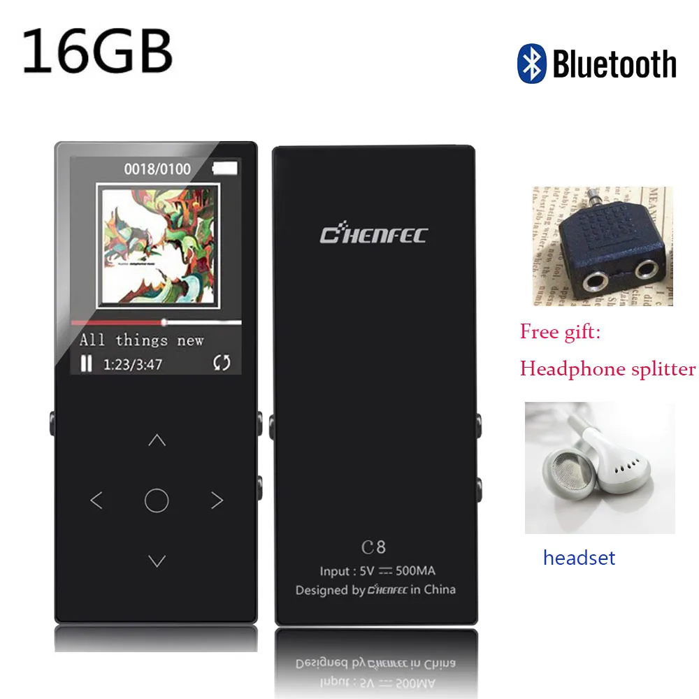 CHENFEC MP4-плеер с Bluetooth 4,0 Модернизированный K8 медиаплеер 16 Гб MP4-плеер поддержка воспроизведения видео FM радио записи Walkman - Цвет: Черный