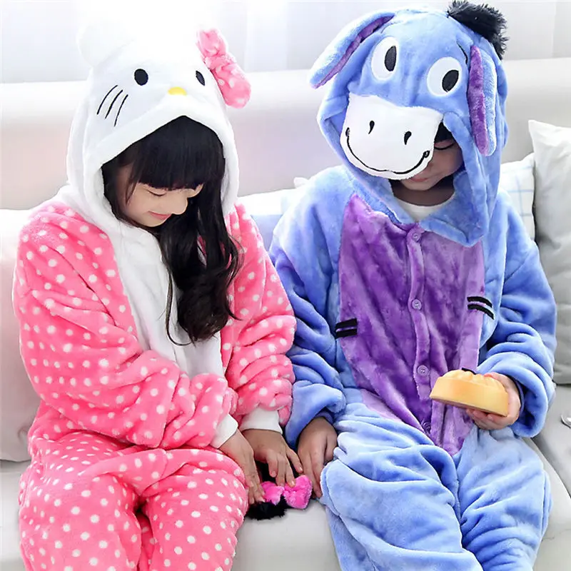 Кигуруми пижамы для детей девочек Ослик аниме Kt кошка Onesie детский костюм ночное белье для мальчиков одеяло комбинезон детские пижамы