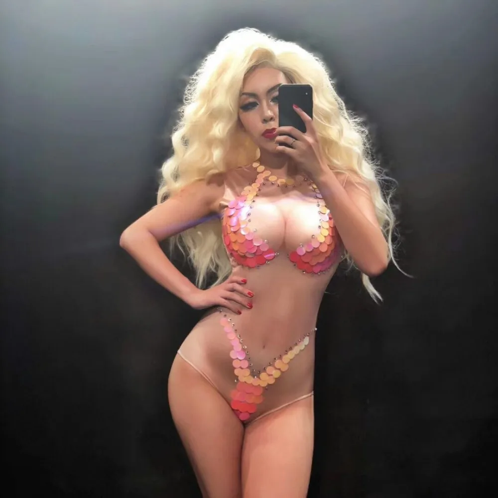 

DJ Costume Pink Jumpsuit Rave Outfit Gogo Dance Celebrate Bodysuit Costume Nightclub DS Female Singer Stage Costume DJ159