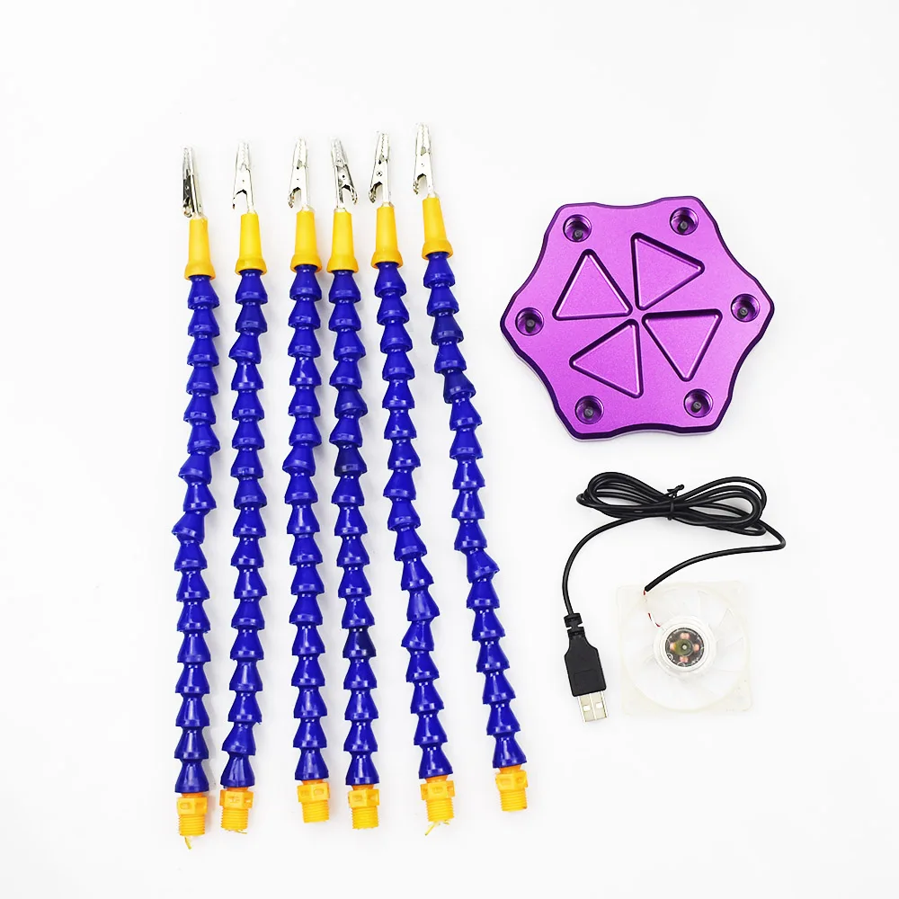 

Strange Third Hand Six Arm Soldering Station with USB Fan for qav250 purple and black Color