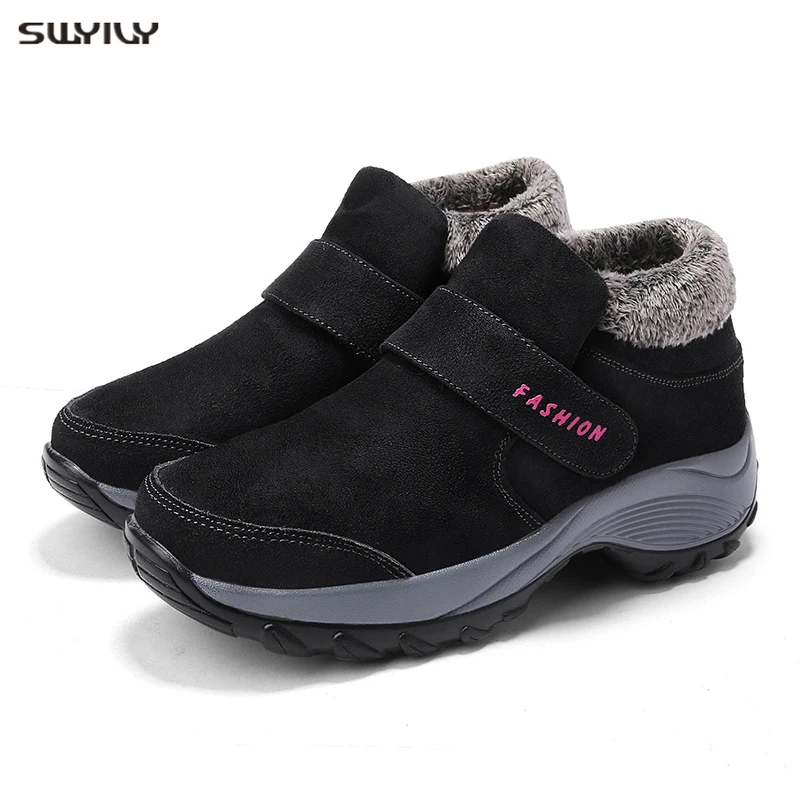 SWYIVY/Женская обувь на платформе; кроссовки на танкетке; обувь для свинга; сезон осень-зима года; бархатные теплые спортивные кроссовки на платформе с мехом