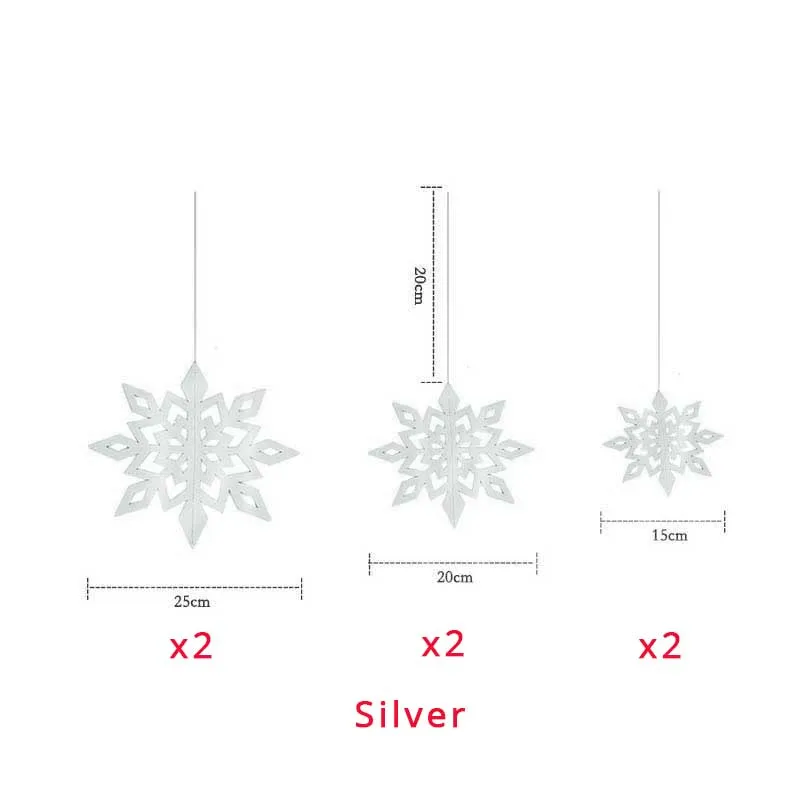 6 шт 15/20/25 см 3D гирлянда из снежинок рождественские украшения для дома искусственный снег Подвески Год Вечерние Декор - Цвет: silver snowflake