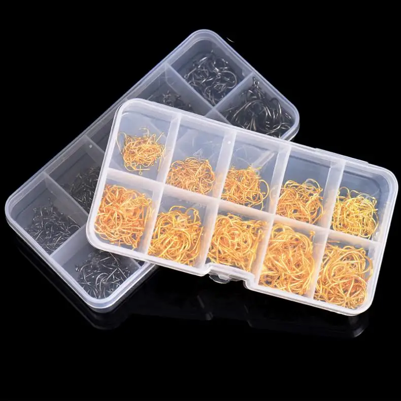 

3# - 12# 10 Size 600pcs Fishing Hooks Set Barb Jig Hook Carbon Steel Fishhook Kit Carp with Hole