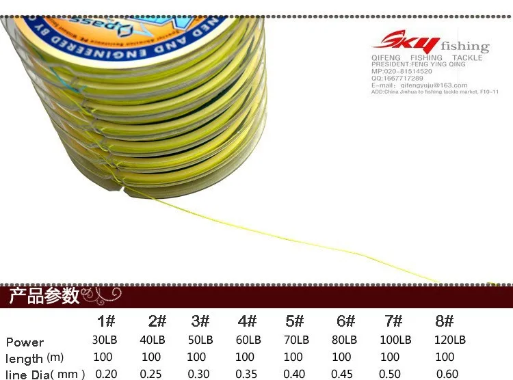 Подлинная MEGAFLI 20LB-120LB 8 strand 100 m PE смотанная леска линия/PE линия анти-укуса