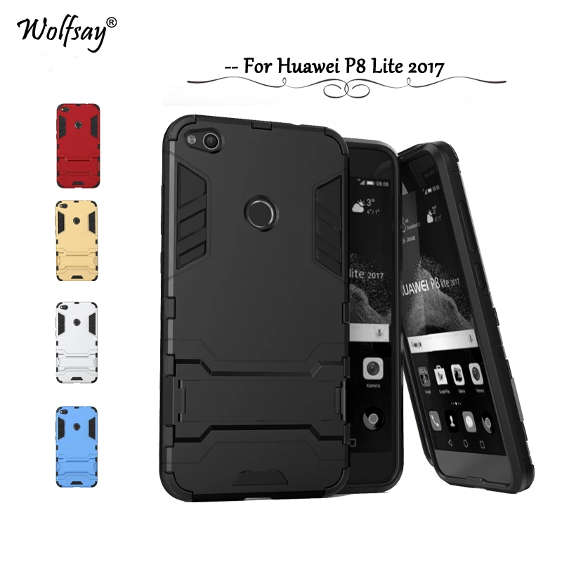 

For Huawei P8 Lite 2017 Case 5.2 inch Slim Robot Armor Kickstand Shockproof Rubber Hard Case For Huawei Honor 8 Lite Cover