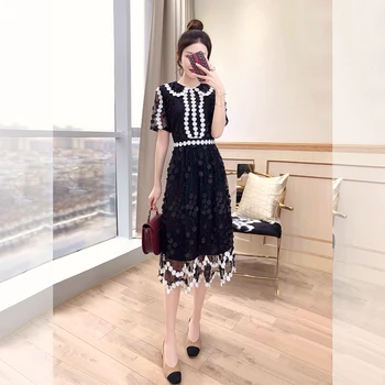 

2019 Dress Sexy Celebrity Hollow Out Mesh See-Through Women Floral Short Peter Pan Collar Night Club Body con Dresses Wholesale