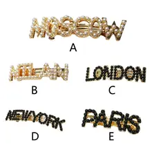 Корейский Для женщин блеск металлический эластичный зажим для волос, имитация жемчуга, известном городе письмо заколка в виде банана Винтаж вечерние хвостик заколка для волос