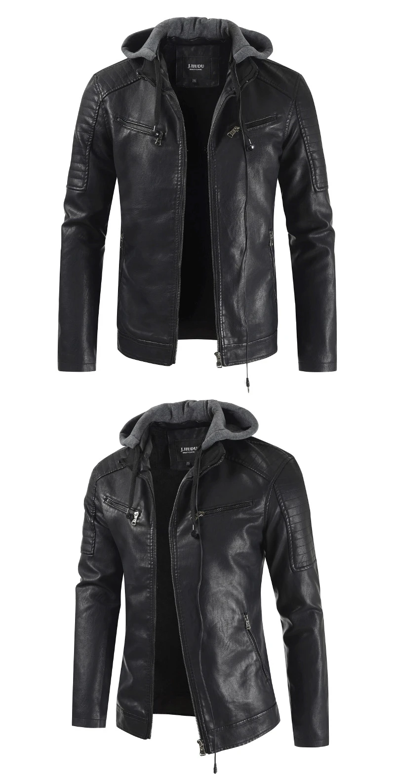 Мужские Куртки из искусственной кожи, мотоциклетные кожаные куртки, осенняя мужская кожаная одежда, мужские повседневные пальто с капюшоном DL938